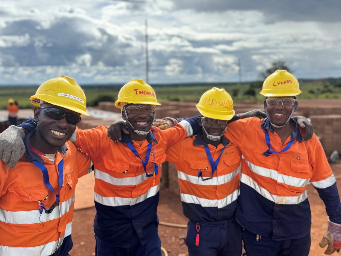 Twipake-supplied hi-vis workwear and safety helmets worn by a mining crew on site